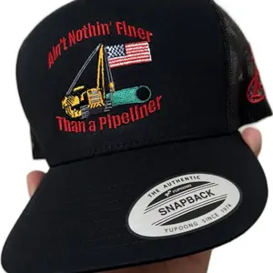 Black Nothing finer than a pipeliner USA FLAG  Authentic Snapback Hat - black Mesh Cap with red Logo Design