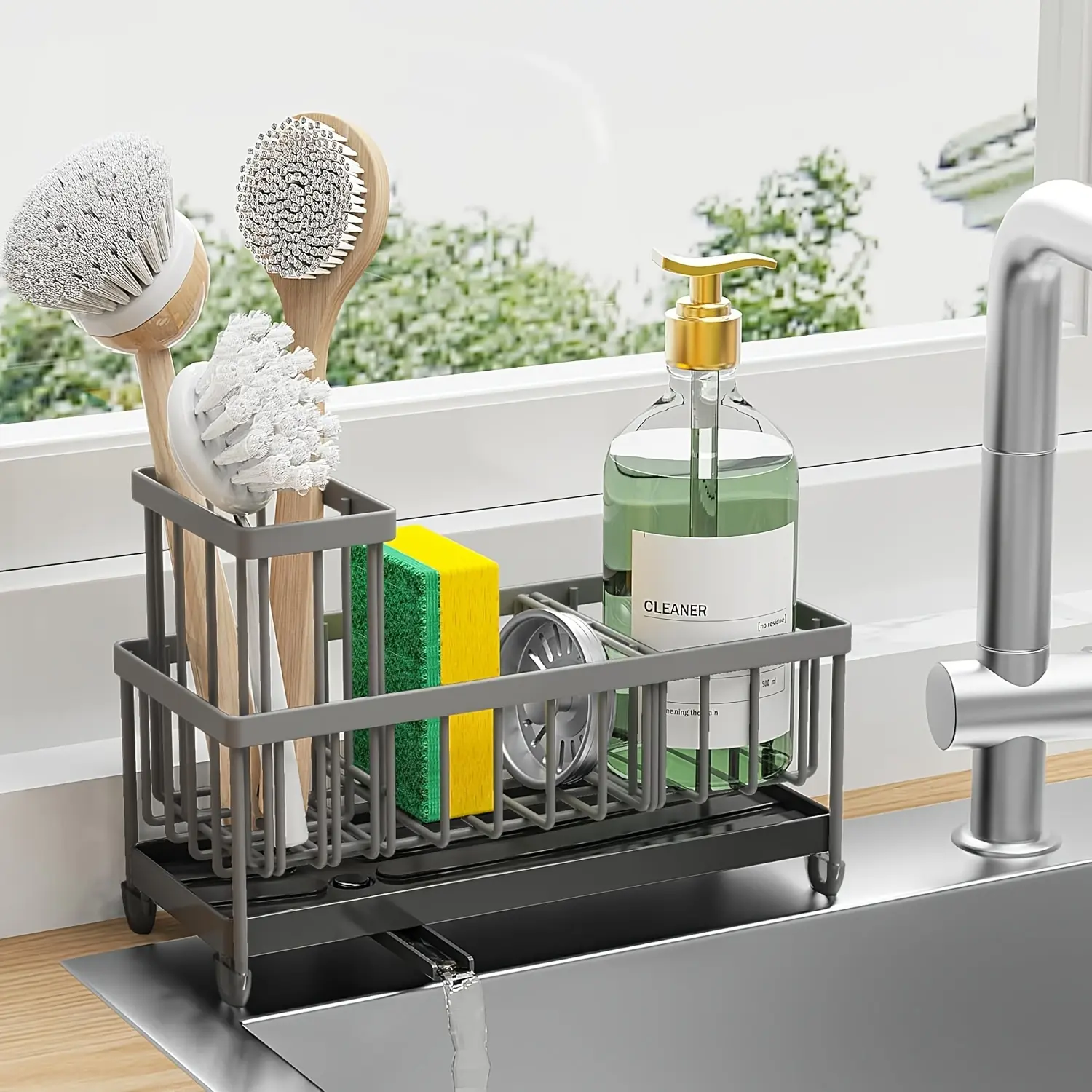 Kitchen Sink Sponge Draining Rack, Self-draining Kitchen Sink Organizer ...