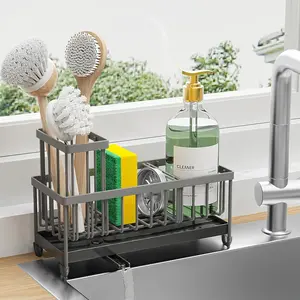 Kitchen Sink Sponge Draining Rack, Self-draining Kitchen Sink Organizer, Sink Rack, Can Hold Dish Brushes, Rags, Soap, Scrubbing Accessories, Baskets And Containers for Kitchen Storage