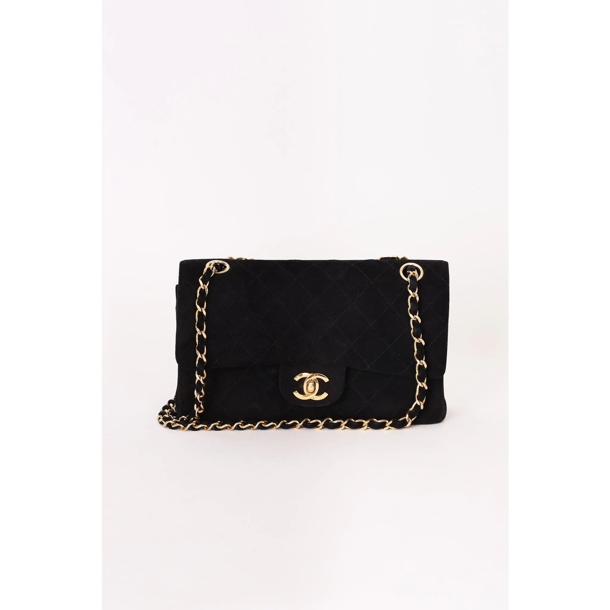 Pre-owned CHANEL Designer Handbag/Wallet Medium Classic Double Flap Black Suede 1987 24K GP Drop 52