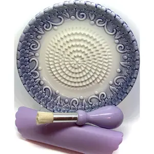 -in-  Ceramic Garlic Grater Plate 4- Set -  Embossed Design and Style - For Garlic, Ginger, , and ! - Comes with 5.25" Plate, Peeler, Brush, and Stand