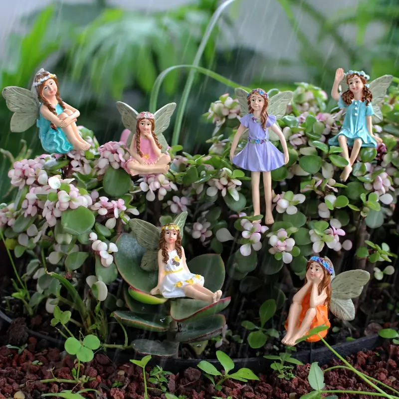 [6pcs Resin Fairy Sculptures Set] 6pcs Resin Garden Fairy Sculptures Set, Miniature Fairy Statues for Potted Plants & Outdoor Lawn, Religious Theme Fairy Garden Decor, No Electricity or Battery Needed   mannequin head fengshui ornament heal stone silk 12