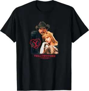 Yellowstone - RIP And Beth Montana Valentine T-Shirt Top Casual Black Menswear Streetwear Tshirt Jeans Cotton Fabric Breathable Day Layer Love Print Soft Stylish Tee