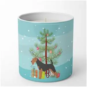 Carolines Treasures  3.75 x 3.25 in. Unisex Airedale Terrier Merry Christmas Tree 10 oz Decorative Soy Candle