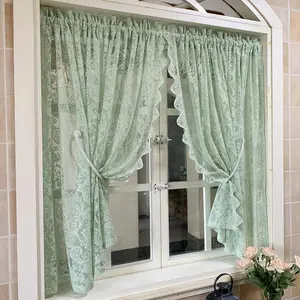 2-Piece Luxurious Beaded Lace Short Curtains for Small Kitchen Windows, Lightweight Sheer Cafe Drapes with Pocket Rod, Easy Install Curtain, Romantic Home Decor, Home Textile