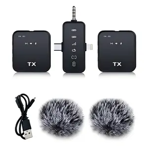 3-in-1 Wireless Microphone System with Universal Receiver for Type-C, Lightning, and 3.5mm TRS Jack - Portable Clip-on Lapel Mic for Smartphone, Laptop, and DSLR Camera - Auto-Sync Mini Mic for Live Streaming, Interviews, and Outdoor Content Creation