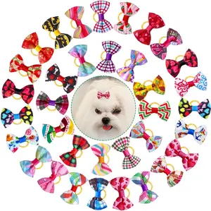 100PCS Dog Hair Bows with Rubber Bands – Small Puppy & Yorkie Grooming Accessories, Handmade Pet Bowknot Set, Cute Mixed Color Dog Bows for Small Dogs & Cats, 1.37x0.98 Inch Bulk Pet Hair Accessories