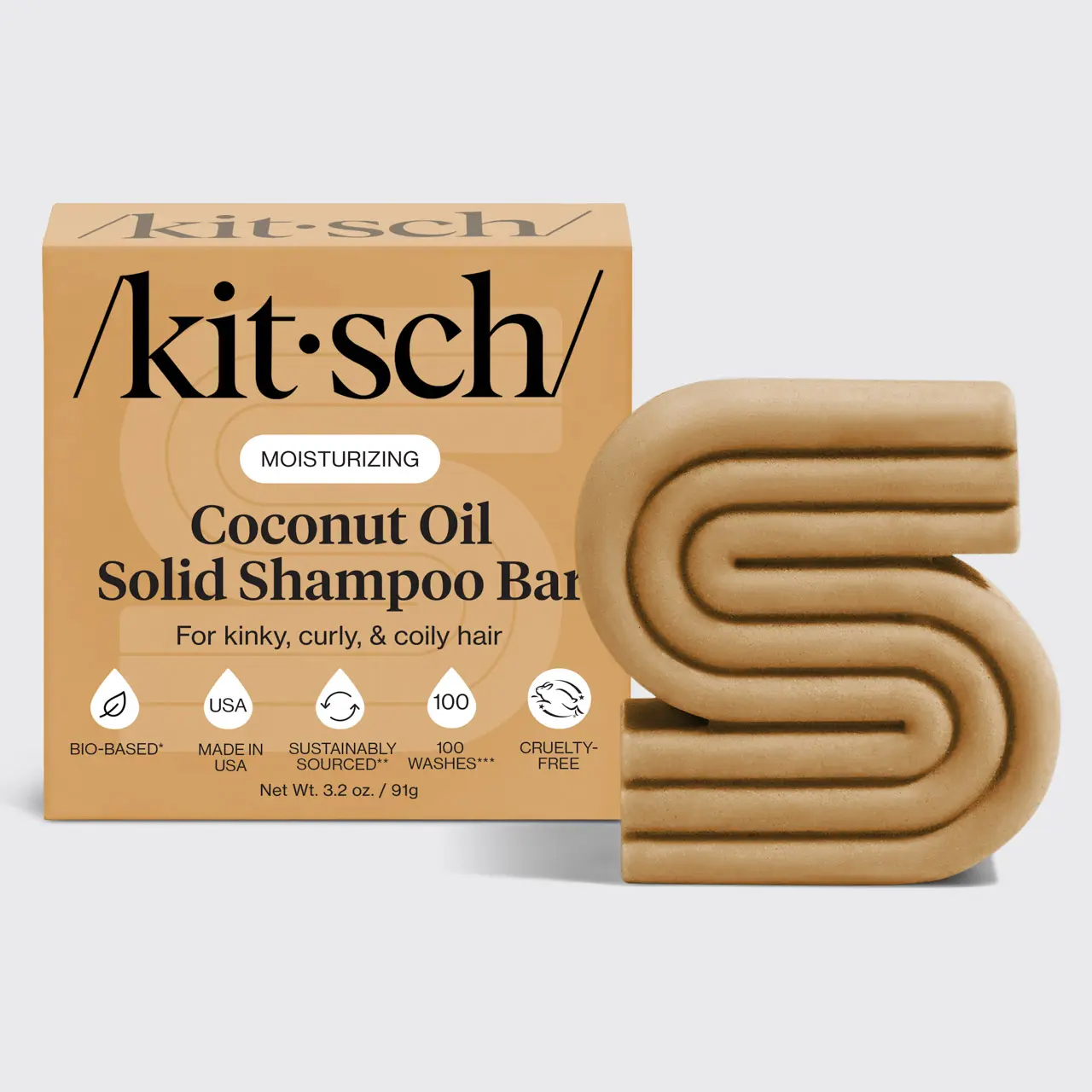 Kitsch Coconut Oil Deep-Moisturizing Solid Shampoo Bar for Curly Hair, Paraben-Free, Safe for Color Treated Hair, Hydrating & Moisturizing, 3.2oz