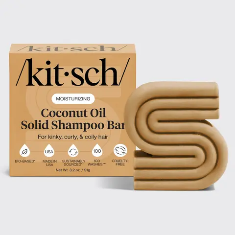 Kitsch Coconut Oil Deep-Moisturizing Solid Shampoo Bar for Curly Hair, Paraben-Free, Safe for Color Treated Hair, Hydrating & Moisturizing, 3.2oz