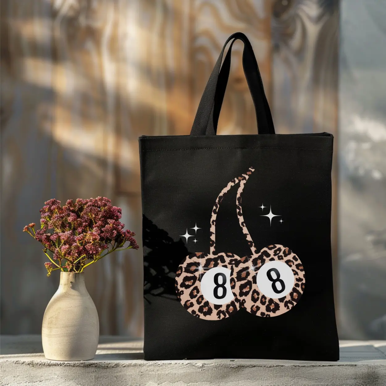 Cheetah & Cherry Pattern Cotton Canvas Tote Bag, Casual Lightweight Travel Bag, Women's Fashion Y2k Retro Aesthetic Leopard Print