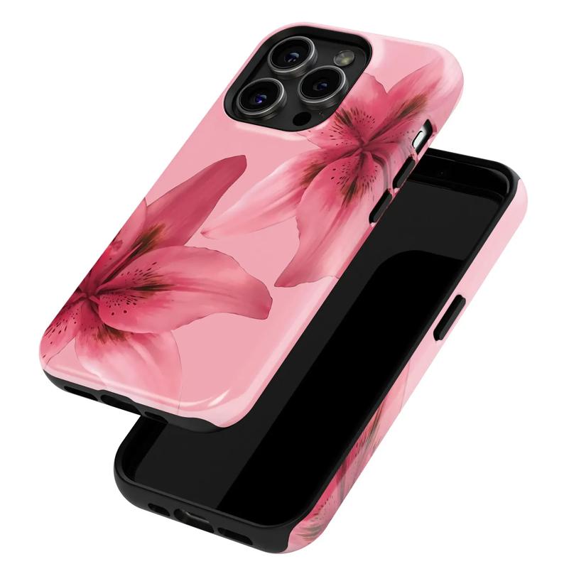 TIGER LILY CASE, Flower Phone case, Pink Lily Case, suitable for Samsung Galaxy 23 24 25 5G iPhone 17 ProMax Air 16 plus cases  15 pro max 14, 13, 12 with screen protector |     Beautiful phone case |     Shockproof protective case |     Smart  phone case