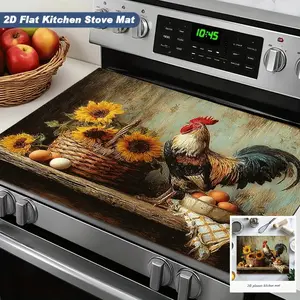 Country Style Oven Pad Kitchen Heat Resistant Mat, Farmhouse Rooster Sunflower Decorative Non-Slip Insulation Pads, Durable Kitchen Liner, Placemat