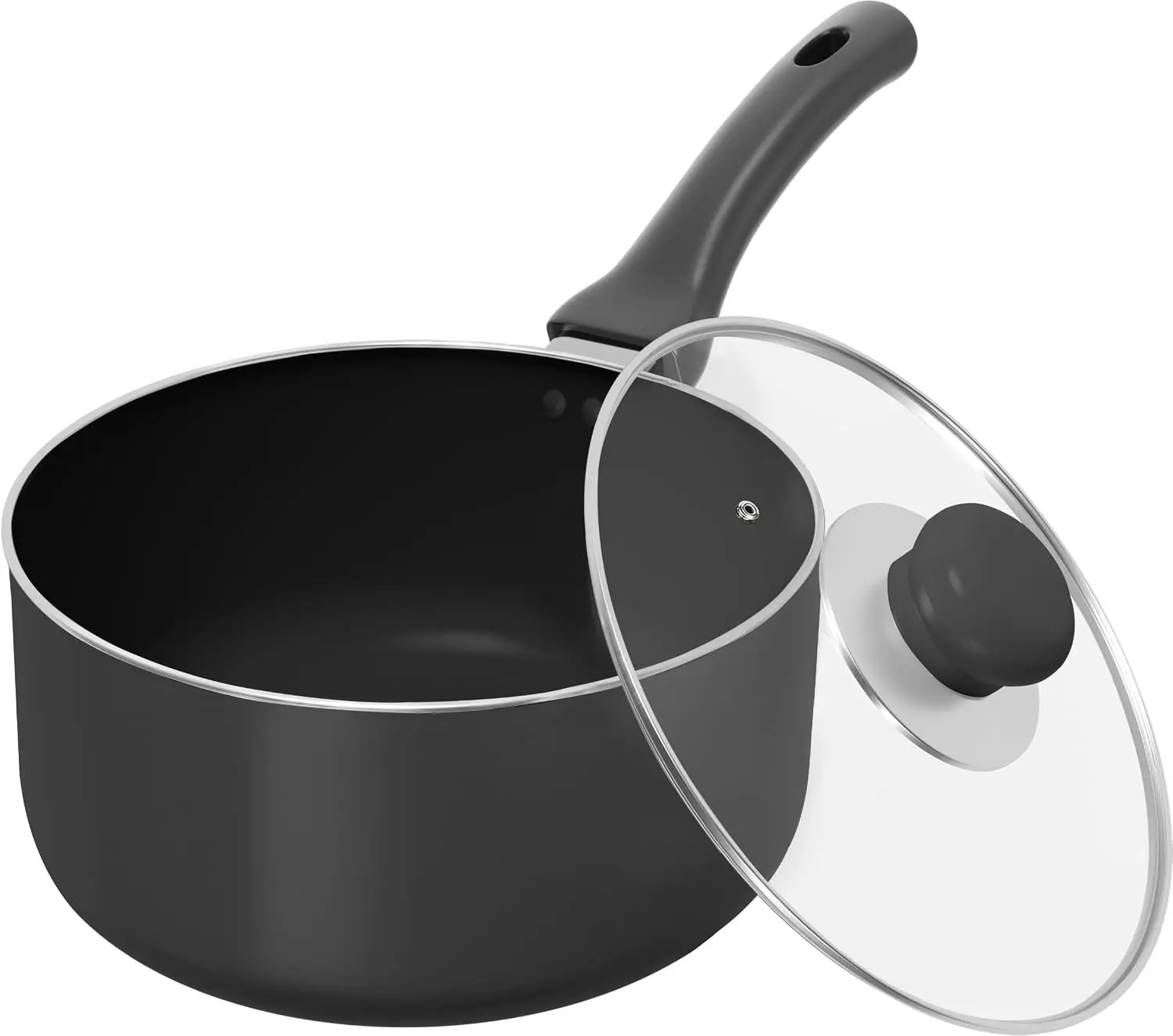 Kichly 2 Quart Detachable handle Nonstick Saucepan with Glass Lid, Multipurpose Use for Home, Kitchen or Restaurant, Grey & Black