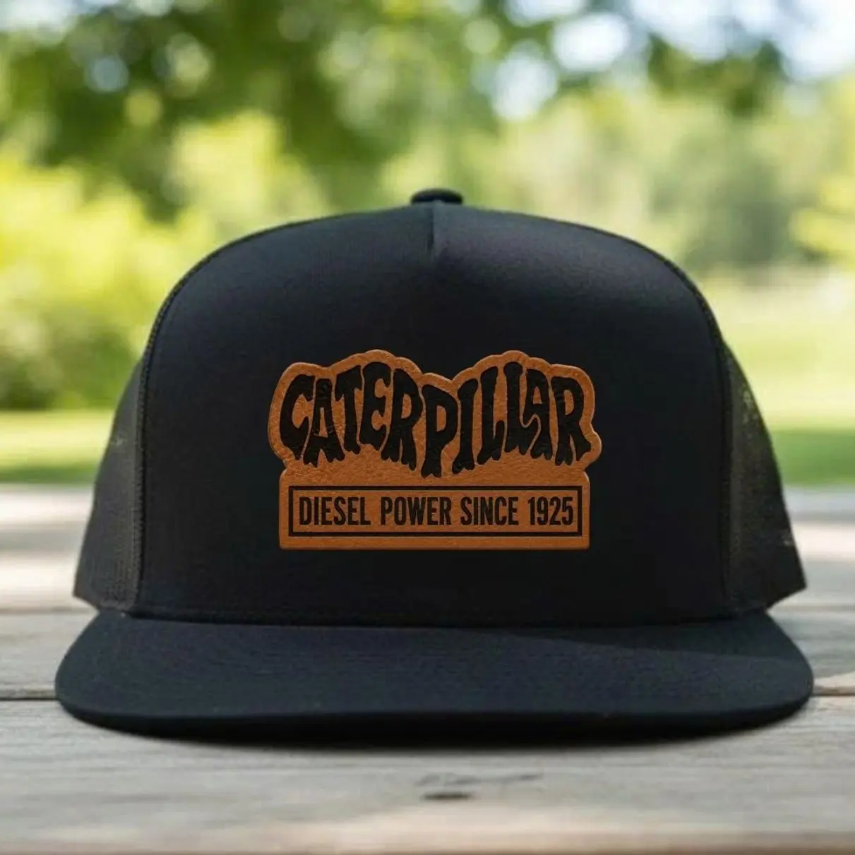 Caterpillar Diesel Power Since 1925 Embroidered Patch Trucker Hat | Vintage Black Mesh Snapback Cap for Truckers & Diesel Fans