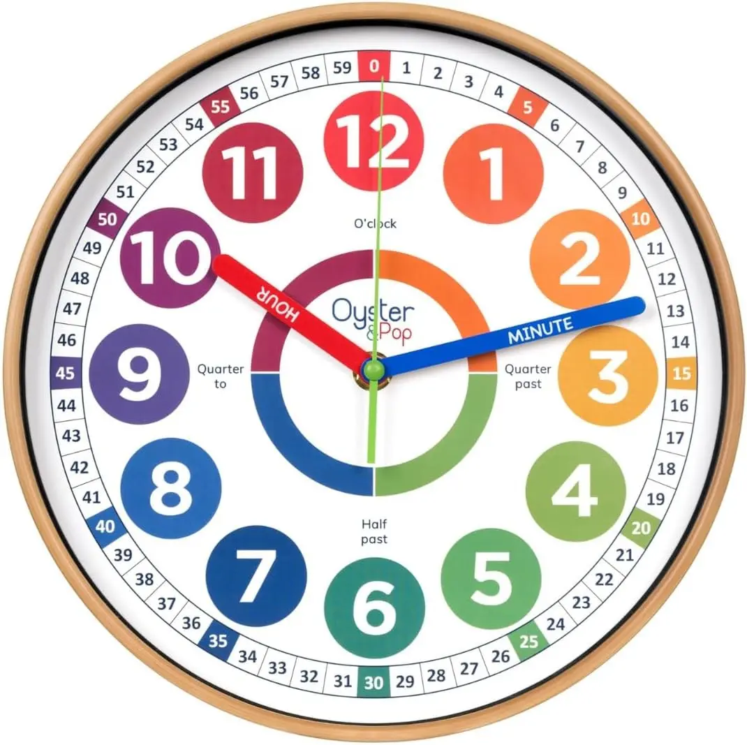 Kids Clock – Silent 10" Analog Learning Wall Clocks - Award-Winning Telling Time Teaching Clock for Kids - Bedrooms Homeschool & Classrooms - Includes eBook