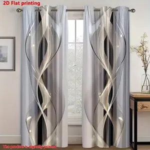 Gold & Silver Color Geometric Print Curtains Home Decoration Curtain, 2pcs Half-Transparent Polyester Drapes for Living Room Kitchen Bedroom Office Hotel