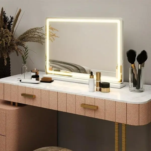 Gianna LED Vanity Mirror with Lights - Dimmable 3-Color Modes, Touch Screen Tabletop Makeup Mirror for Dressing Table