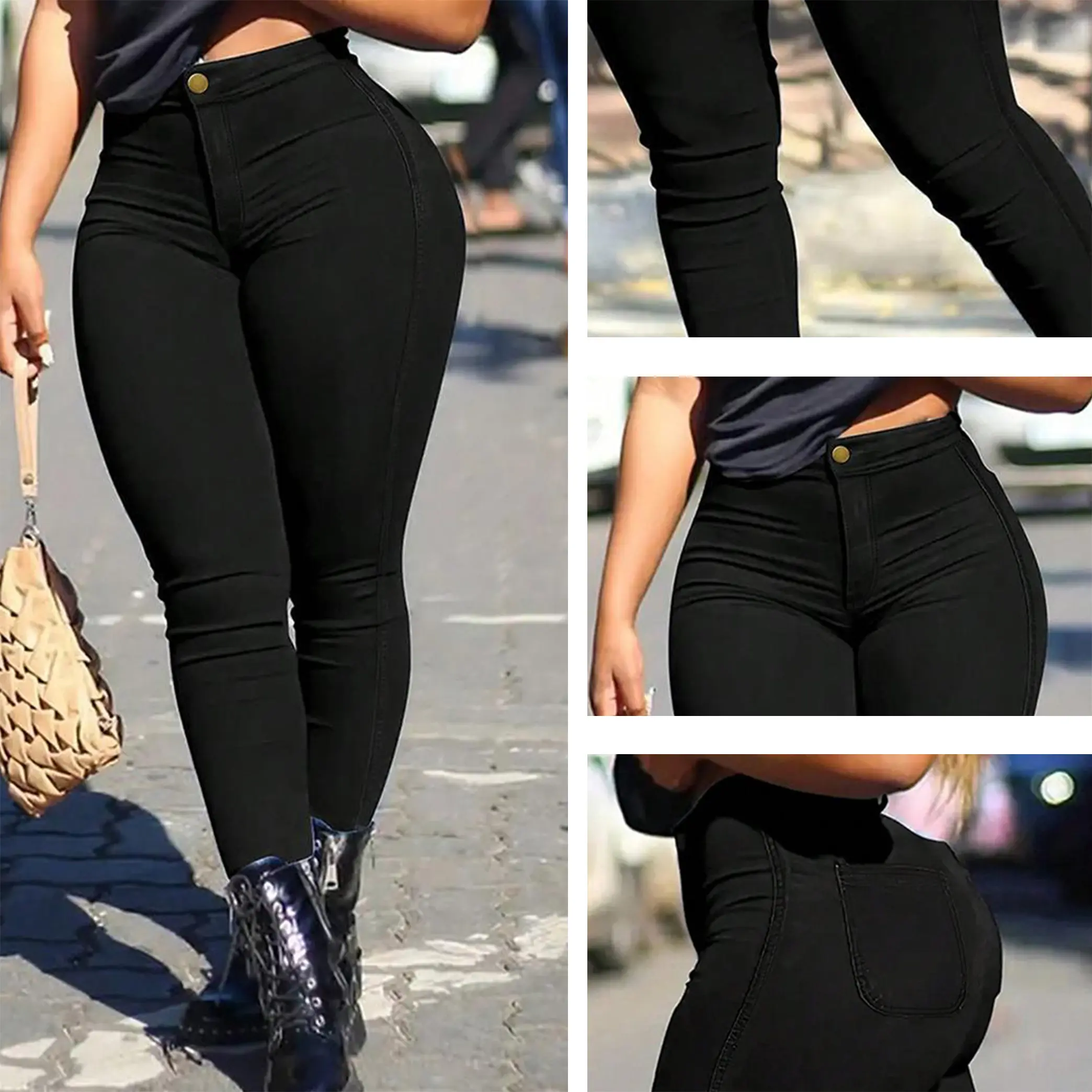 AprPith Stylish High - Waisted Black Skinny Jeans for Women - Slim Fit