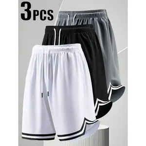 3PCS Men's Mesh Shorts, Three-Piece Set, Sports Basketball Shorts, Running, Fitness, Cycling, Hiking, Swimming, Quick-Dry, Breathable Elastic Shorts