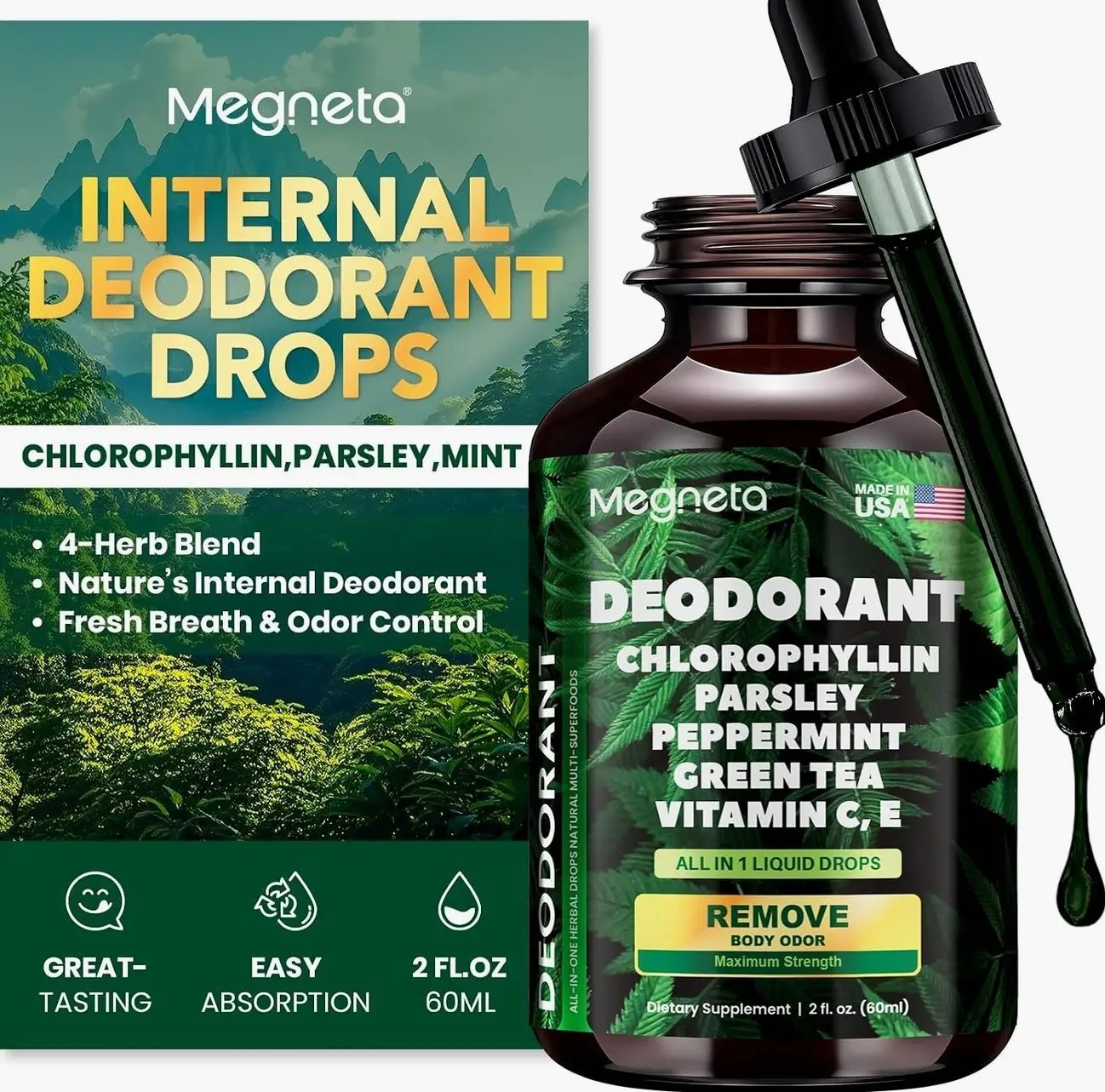 Body Deodorizing Supplement, Natural Internal Odor Control Pills for Men & Women, Chlorophyll Capsules for Skin, Breath and Gut Health (60 Capsules)