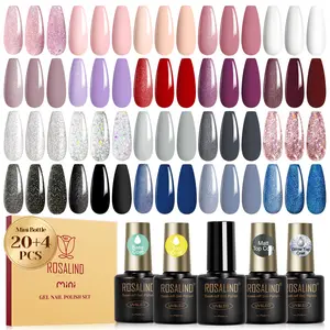 ROSALIND Spring Summer Gel Nail Polish Set Mini 24Pcs Chic Gel Polish Requires UV Lamp with Base Coat Glitter Glossy Matte Top Coat Candy Colorful Gel Polish Set Gifts Show Charm for Girls Girls Rhinestone Glue