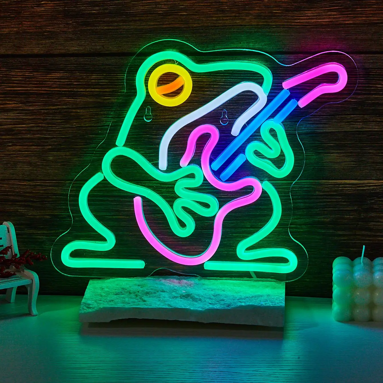Guitar Frog Design Neon Sign, Animal Design USB Powered LED Neon Sign, Decorative Neon Light, Illuminated Sign Light for Home Indoor Party Festival, Neon Accent Lights, Led Ambient Lighting, Led Lighted