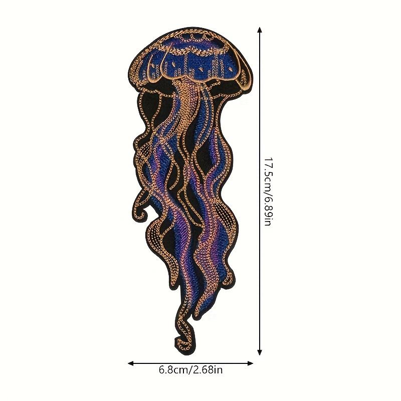 2 Pcs Jellyfish Iron-On Patches, Vivid Navy, Gold, and Black Ocean-Themed Embroidery Design, Heat-Press or Sew-On, Suitable for Jackets, Bags, Hats, Denim, Embroidered Craft Gifts for Men/Women
