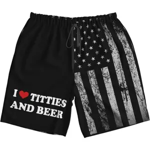 I-Heart-love-Titties-and-Beer Gag-Swimming Trunks with Liner, Quick Dry Beach Shorts