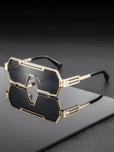 Men's Metal Asymmetrical Patchwork Lens Flat Top Cyberpunk Square Frame Fashion Glasses, Y2K Future Style, Unique Eyewear, Stylish Trendy Eyewear