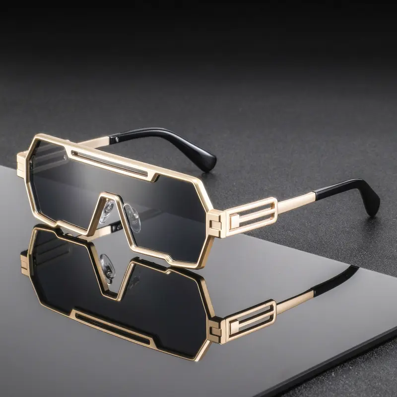Men's Metal Asymmetrical Patchwork Lens Flat Top Cyberpunk Square Frame Fashion Glasses, Y2K Future Style, Unique Eyewear, Stylish Trendy Eyewear, Stylish Square Frames, Fashion Eyeglasses, Fashionable Frames Glasses