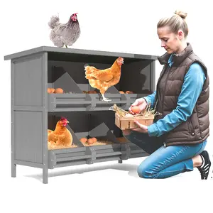 2-Tier Nesting Boxes for Chickens, 6-Compartment, Wooden Chicken Nesting Box for Laying Eggs, Chicken Laying Boxes with Perch, Solid Wood Egg Laying Box for Hens, Ducks, 1 Pack