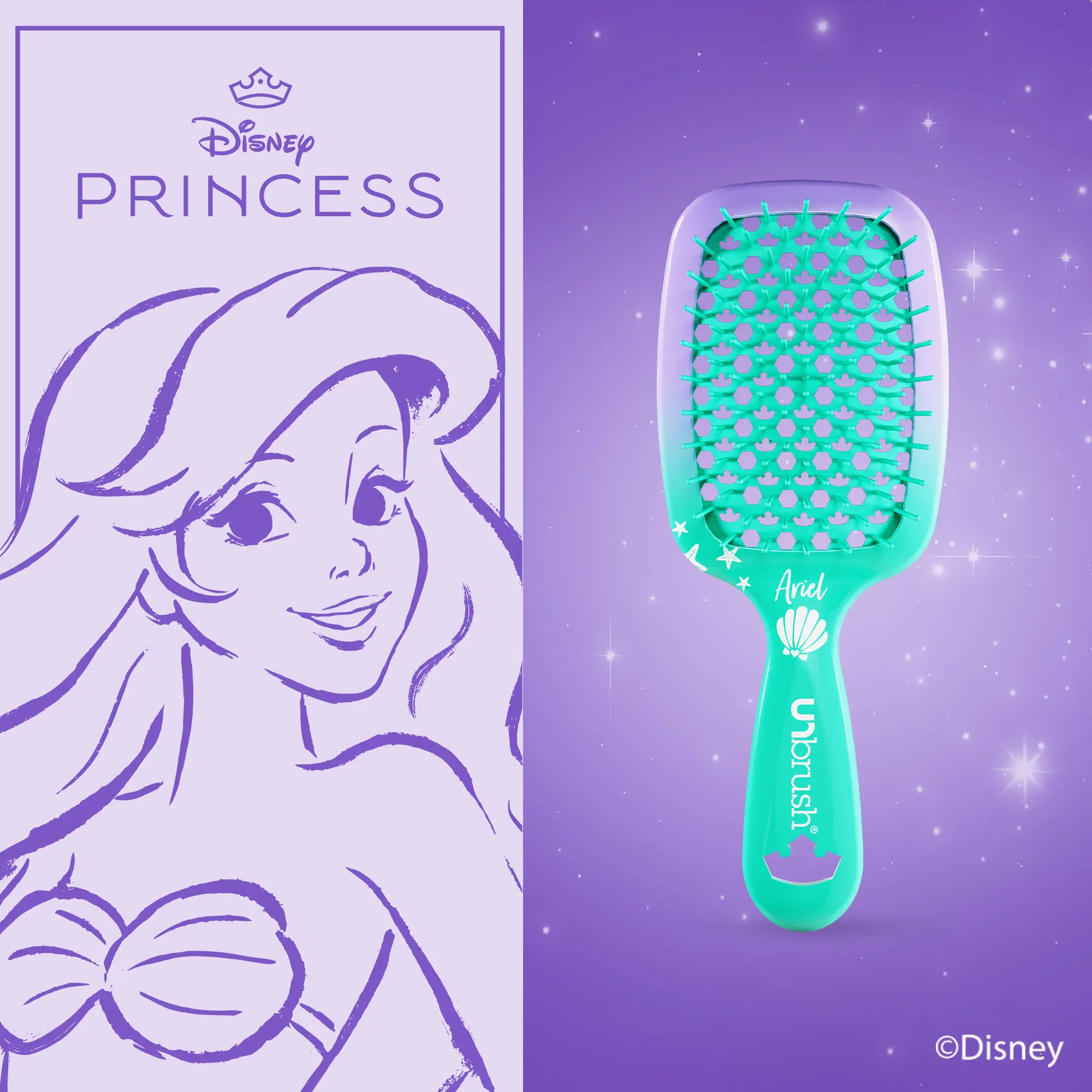 Disney Princess UNbrush, detangling hair brush, Reduces Breakage & Gently Releases Tangles, Vented Cushion, For Curly Hair & All Hair Types, FHI HEAT