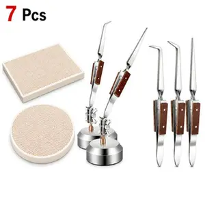 Jewelry welding tool set - Third-hand fixed welding clamp with self-locking wooden handle forceps - Honeycomb fire-resistant welding plate - Tools for gold plating, gold fabrication and repair of precious jewelry