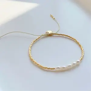 Women's Handmade Miyuki Bead Freshwater Pearl Sports Wristband - Dainty, Gold, Adjustable, Thin, Minimalist Sports & Outdoor Accessory Gift