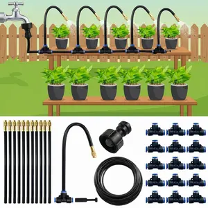 5-30m universal drip irrigation kit, equipped with adjustable 7.87-inch spray nozzle-automatic watering system suitable for balcony greenhouse gardening, European and American thread standards, flexible plastic hose, no need for electricity.