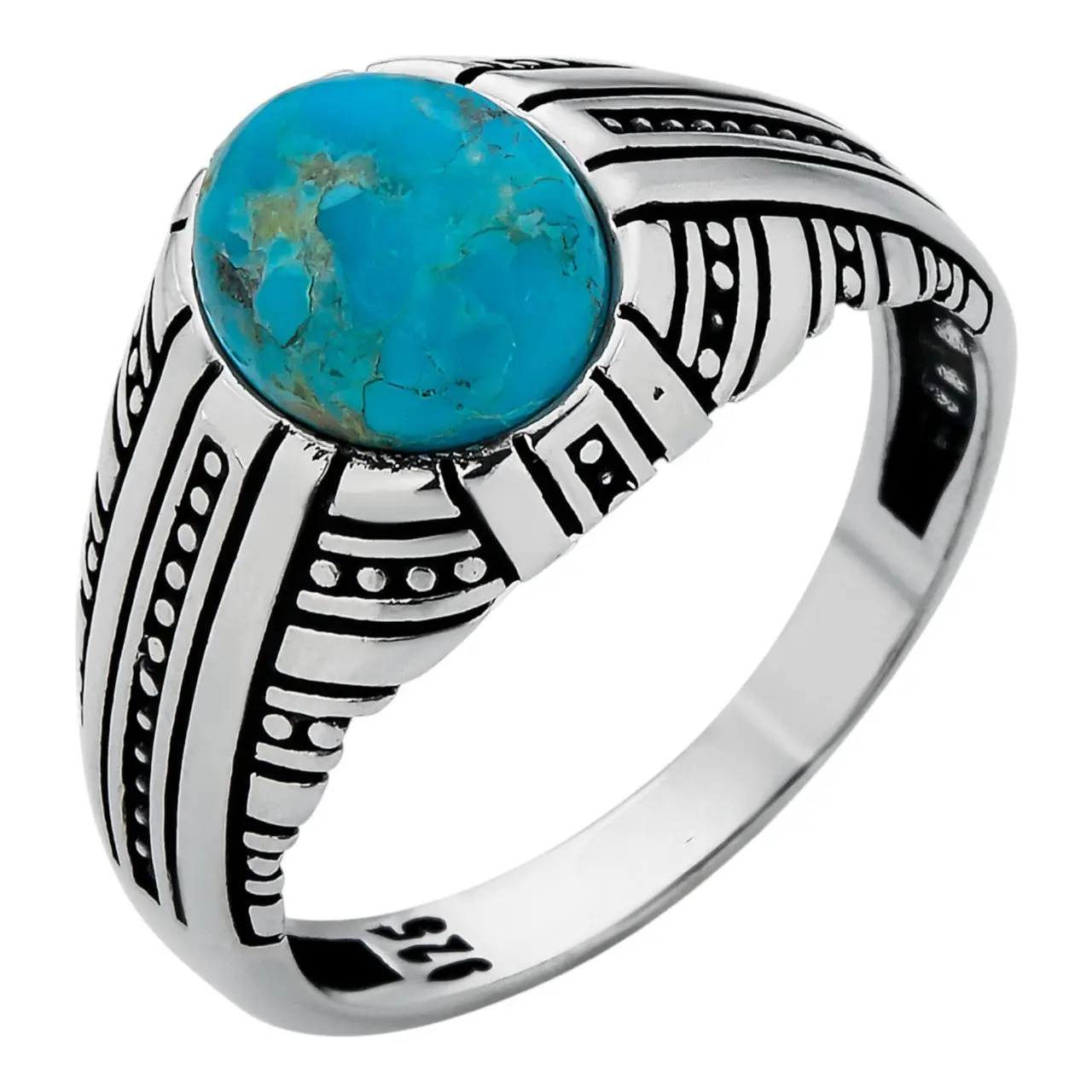 Navajo Tribe Ring - 925 Silver Oxidized - Genuine Blue Turquoise Stone