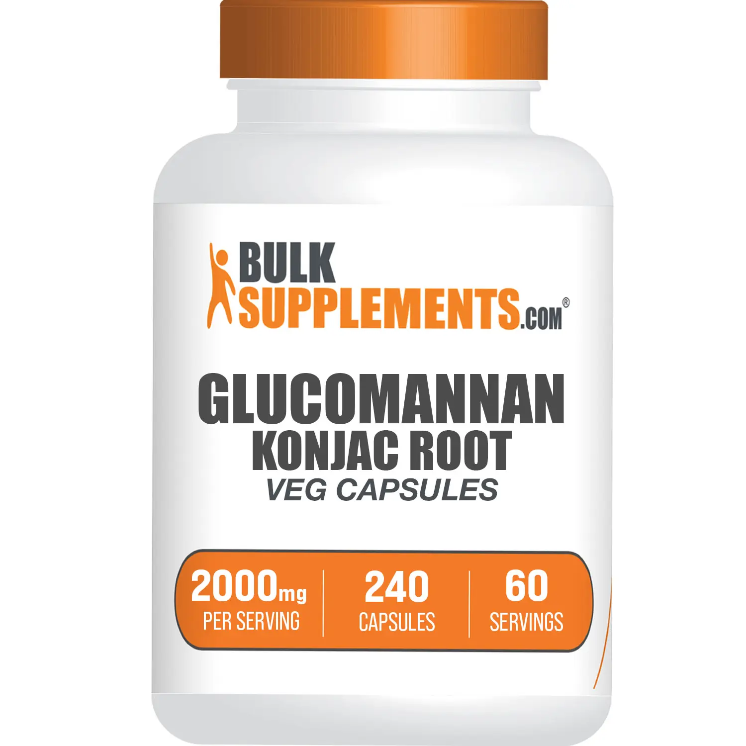 BulkSupplements Glucomannan Konjac Root Dietary Fiber Veg Capsules - Digestion Healthcare Supplement, 2000mg per Serving, 240 Capsules