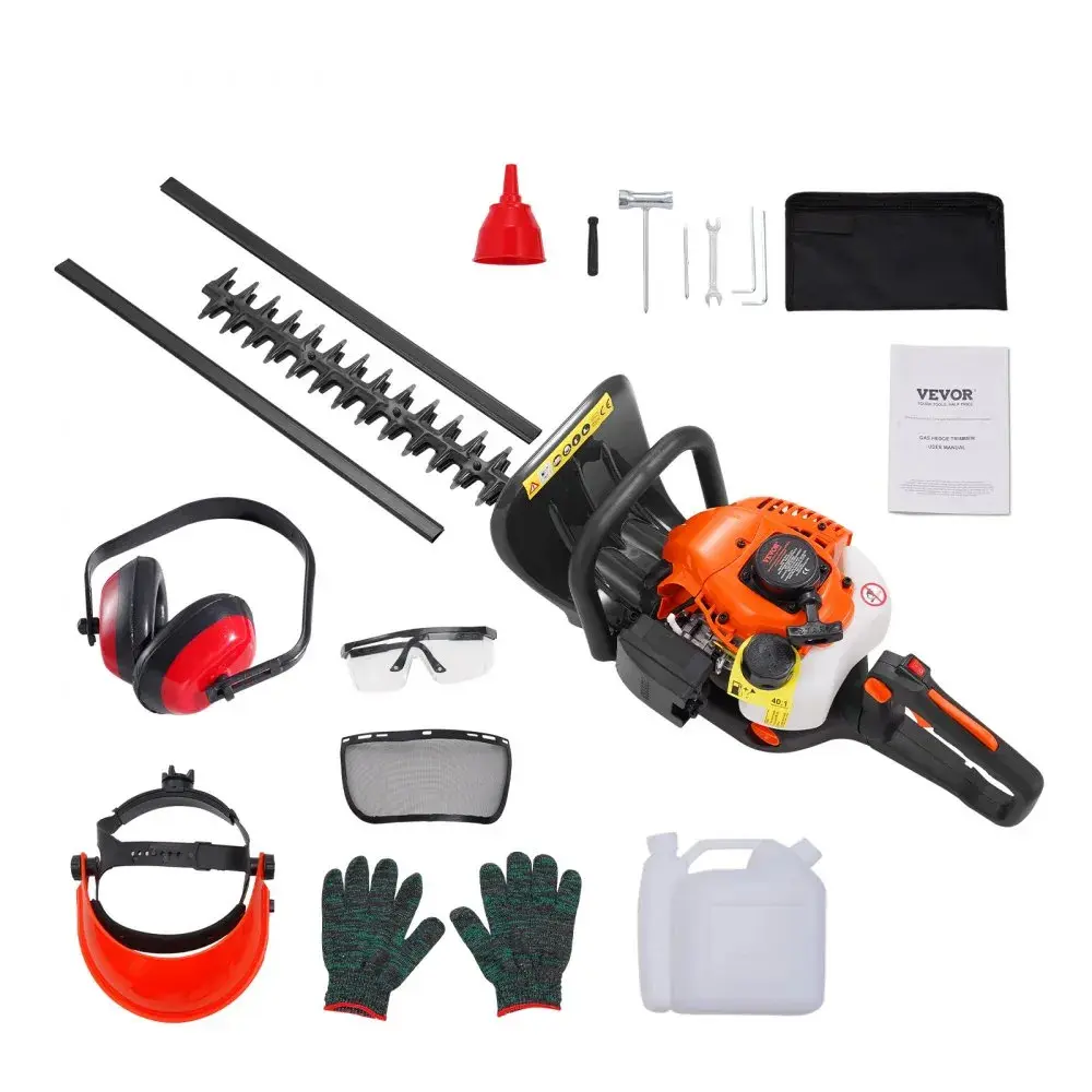 【summerfinds】VEVOR 23.2-inch 26CC 2 Cycle Gas Hedge Trimmer, Gas Powered Handheld Hedge Trimmer with Dual Sided Dual Action Blade, 180° Adjustable Trimmer Head, Suitable for Trimming Shrubs, Low Bushes
