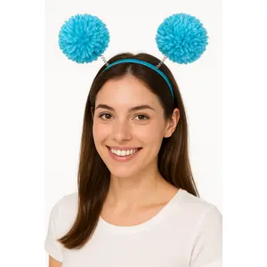 Turquoise Pom-Pom Headbopper Headband - Fun Team Spirit Accessory