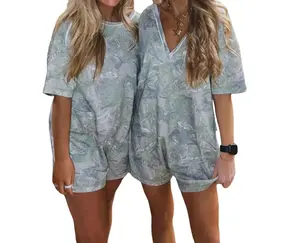 Women's Casual Reversible Camo-Leopard Tee Romper - Womenswear Overalls Jumpsuit
