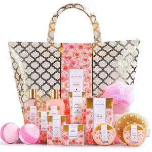 15Pcs Rose Scented Spa Gift Set for Women, Luxury Spa Basket Self Care Bath & Body Care Kit, Nourishing Bath Set with Body Oil Bubble Bath, Sunflower Seed Oil Vitamin E Shower Essentials, Perfect Mother's Day Birthday Holiday Gifts for Mom Wife Her