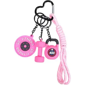Fitness Keychain for Women,Dumbbell Gym Bag Charm,PVC Workout Keychain Accessory for Gym Lovers (Black)