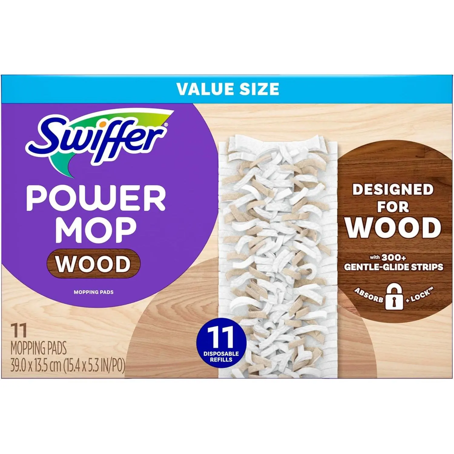 Swiffer PowerMop Wood Mopping Pad Refills, 11-Count Floor Cleaning Pads