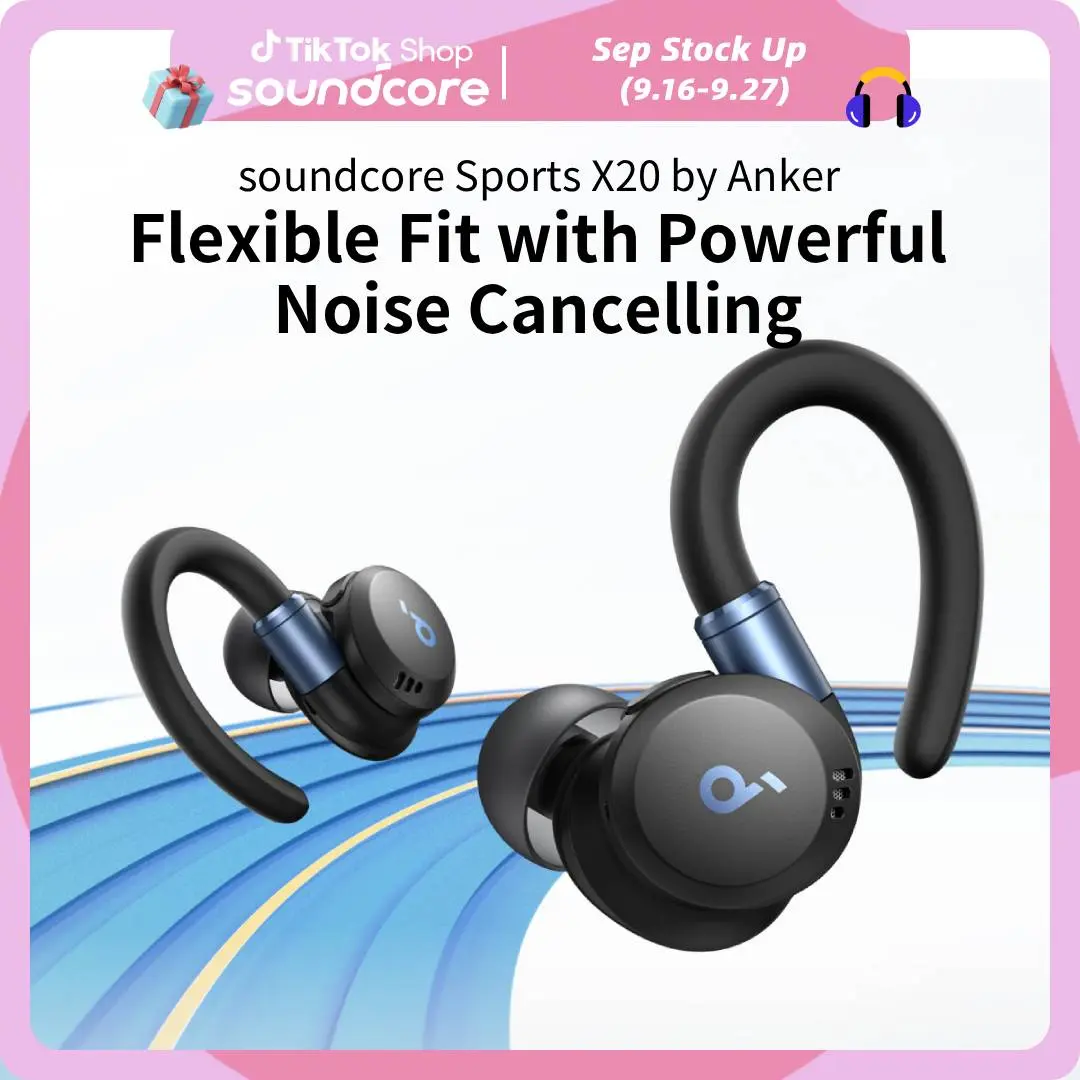 soundcore Sport X20 by Anker, True-Wireless Workout Earbuds, Rotatable and Extendable Ear Hooks, Noise Cancelling, Deep Bass, IP68 Waterproof, Sweatproof, Dustproof, 48H Play, Sport Earbuds for Gym #tiktokshopsummersale