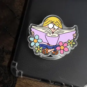 Girl Loves Reading Book Phone Grip, Bookish Kinlde Accessories, Gift For Book Lover pop socket sticky magnetic mount Wireless Foldable Mag-Safe Holder