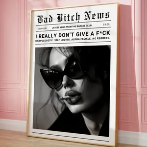 Trendy Headline Wall Art, Newspaper Print Wall Art, New York News, Girls don't give a damn, Wall Art Vintage Bar Cart, Printable Wall Art