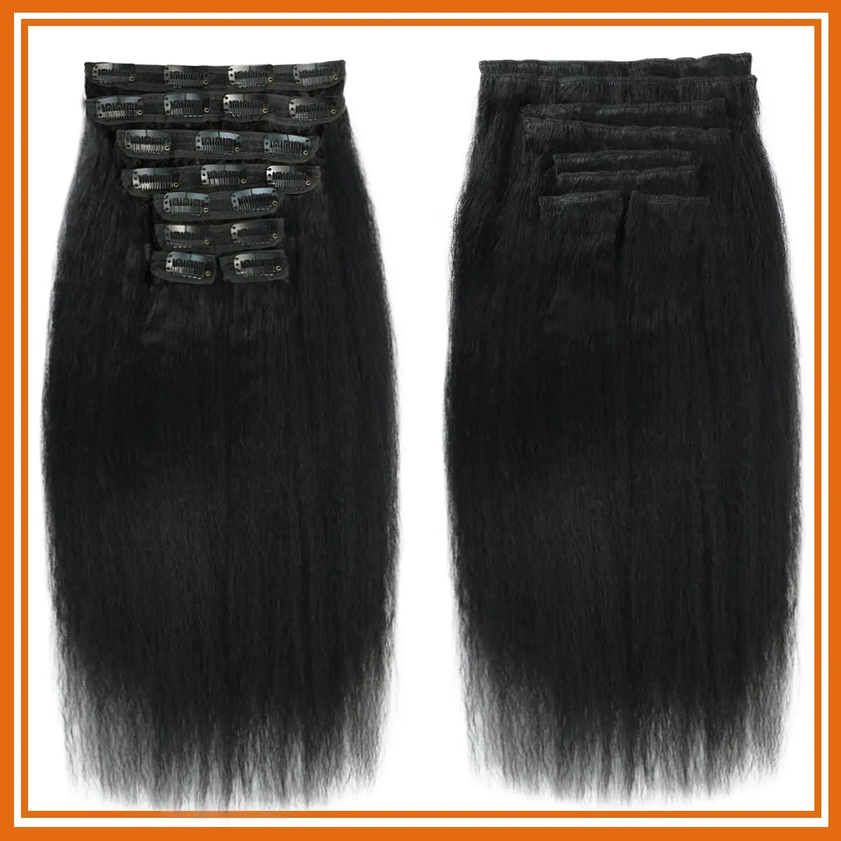 Kinky Straight Clip ins 8Pcs 110g Clip in Hair Extensions Real Human Hair Yaki Straight Clipins for Black Women Full Head Brazilian Remy Hair Extensions Double Weft 20 Clips