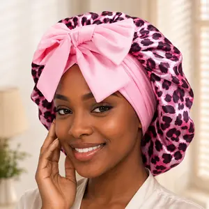 Leopard Pattern Satin Hair Bonnet, Elastic Brimless Night Cap for Curly Hair, Stylish Headwear for All Hair Types, Ideal Holiday gift