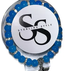 Sterling Style Charms Beads with Blue Beads and Silver Accents, Featuring Black Letter "S" Design