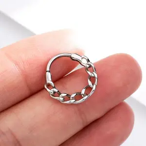 Oufer 16G Chain Style Hinged Segment Septum Daith Piercing Hoop Nose Helix PIercing Hoop Ring in Inner Diameter 10mm 316L Stainless Steel